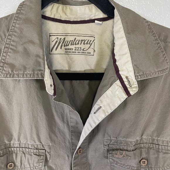 Mantaray Mens Size Large Khaki Tan Short Sleeve Button Up Casual Shirt - Picture 3 of 6